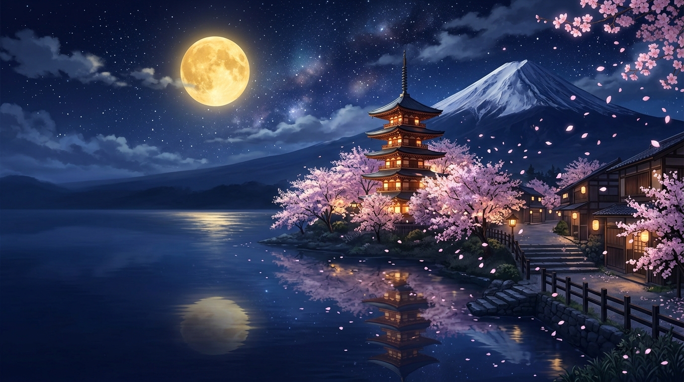Latar Megumin Gakkou Sakura Malam